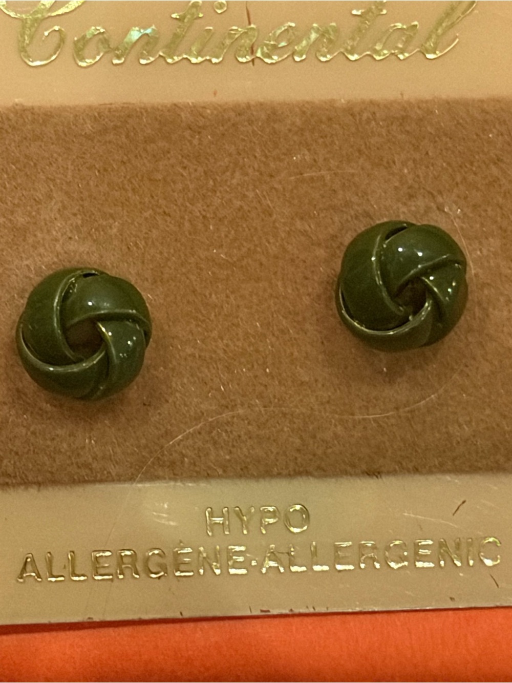 Vintage Continental Olive Green Knot Stud Earrings Hypoallergenic NOS on Card